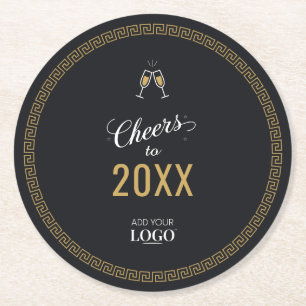 Modern Nieuwjaar Bedrijf Logo Zwart Grieks Sleutel Ronde Kartonnen Onderzetter