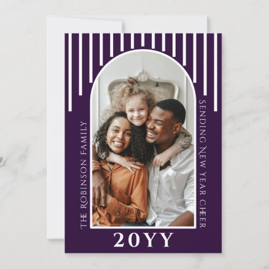 Modern Nieuwjaar Cheer Fotokaart Bericht op Terug Feestdagenkaart (Voorkant)