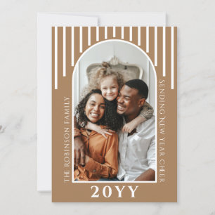 Modern Nieuwjaar Cheer Fotokaart Bericht op Terug Feestdagenkaart