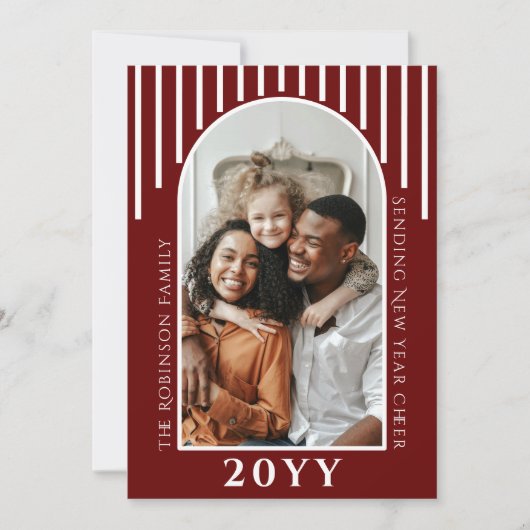 Modern Nieuwjaar Cheer Fotokaart Bericht op Terug Feestdagenkaart (Voorkant)