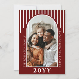 Modern Nieuwjaar Cheer Fotokaart Bericht op Terug Feestdagenkaart