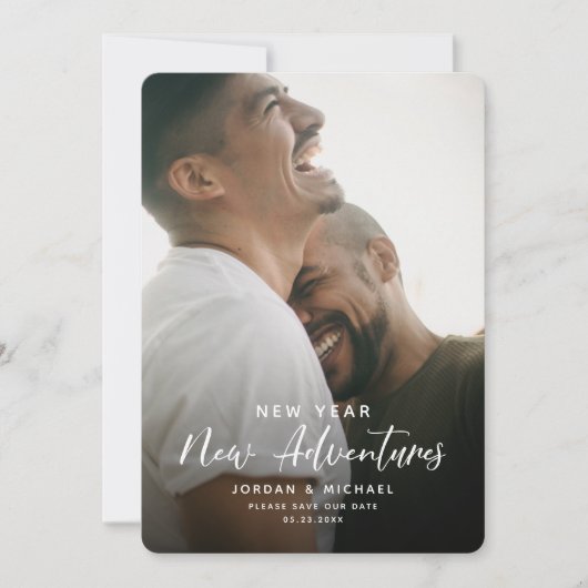 Modern nieuwjaar Verloving | Adventures Script Fun Save The Date (Voorkant)