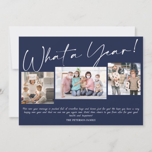 Modern Nieuwjaar wat een jaarscript 3 foto's Kaart (Voorkant)