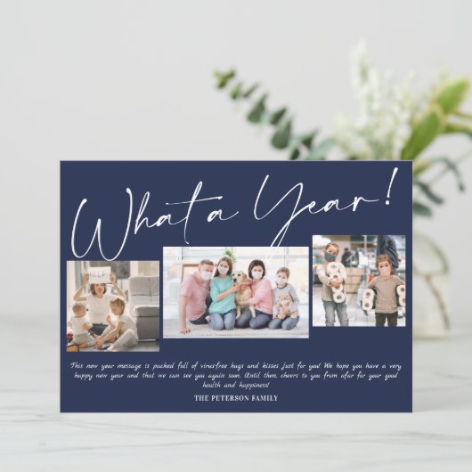 Modern Nieuwjaar wat een jaarscript 3 foto's Kaart (Staand voorkant)