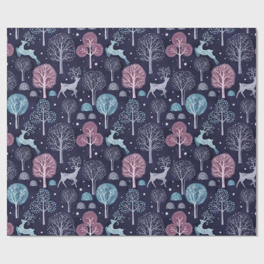 Modern Night Forest Deer Cadeaupapier (Vlak)