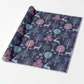 Modern Night Forest Deer Cadeaupapier (Uitgerold)