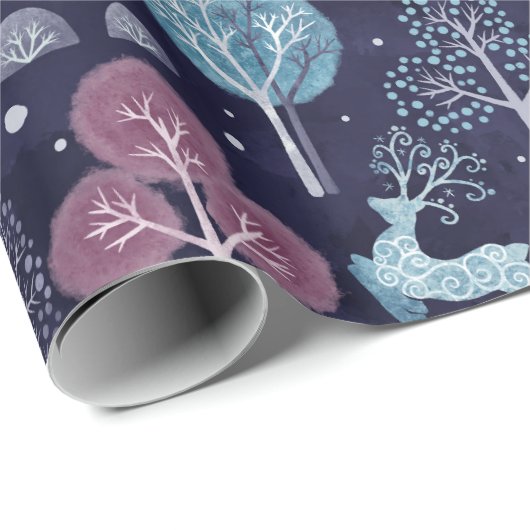 Modern Night Forest Deer Cadeaupapier (Rol Hoek)
