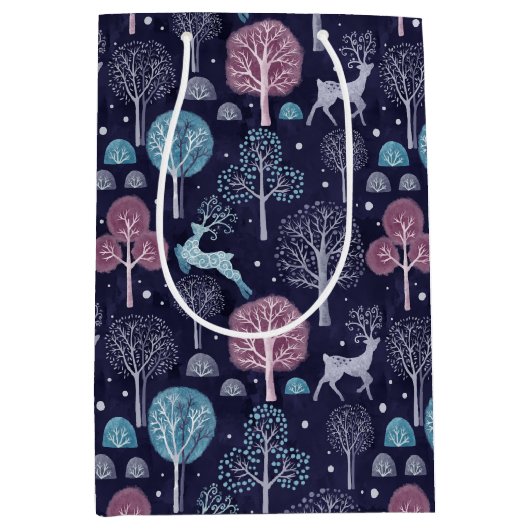 Modern Night Forest Deer Medium Cadeauzakje (Voorkant)