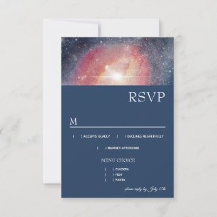 Modern Night Sky Galaxy Blue Paars Red Menu RSVP