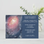 Modern Night Sky Galaxy Blue Paars Red Wedding Kaart (Staand voorkant)