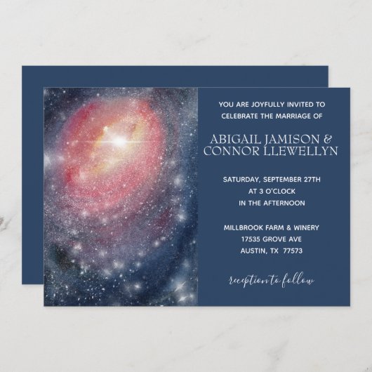 Modern Night Sky Galaxy Blue Paars Red Wedding Kaart (Voorkant / Achterkant)