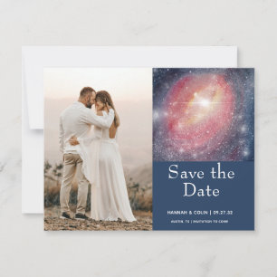 Modern Night Sky Galaxy Blue Paars Save the Date