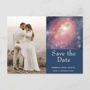 Modern Night Sky Galaxy Blue Paars Save the Date Briefkaart
