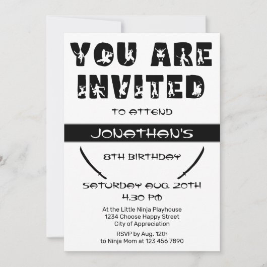 Modern Ninja Kind Warrior Silhouette Verjaardagsfe Kaart (Voorkant)