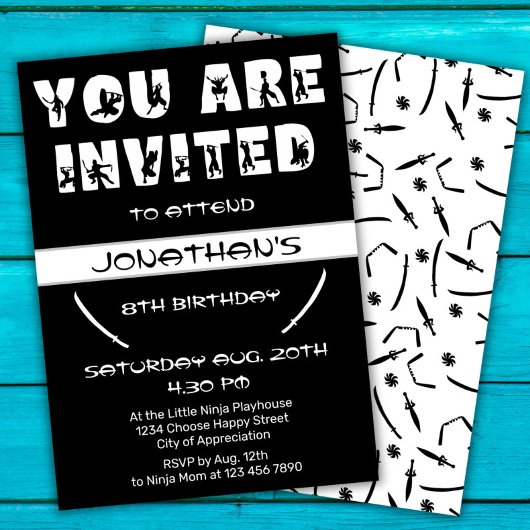 Modern Ninja Kind Warrior Silhouette Verjaardagsfe Kaart