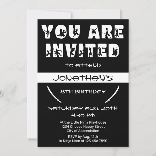 Modern Ninja Kind Warrior Silhouette Verjaardagsfe Kaart (Voorkant)