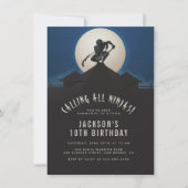 Modern Ninja on Roof Top Silhouette Birthday Party Kaart (Voorkant)