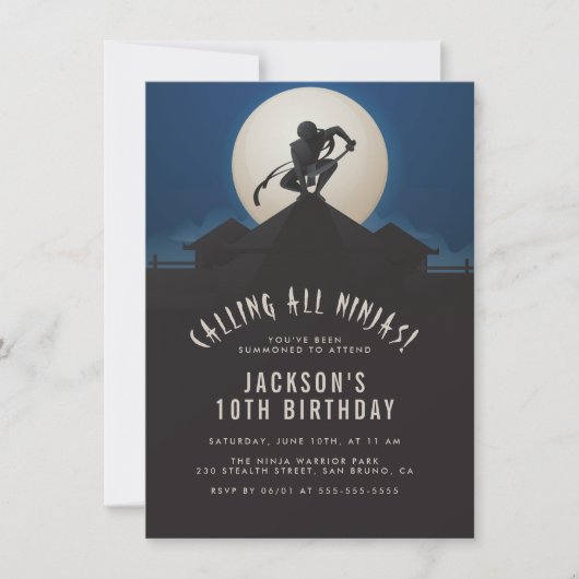 Modern Ninja on Roof Top Silhouette Birthday Party Kaart (Voorkant)