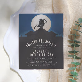 Modern Ninja op Roof Top Silhouette Birthday Party Uitnodiging Briefkaart