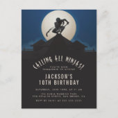 Modern Ninja op Roof Top Silhouette Birthday Party Uitnodiging Briefkaart