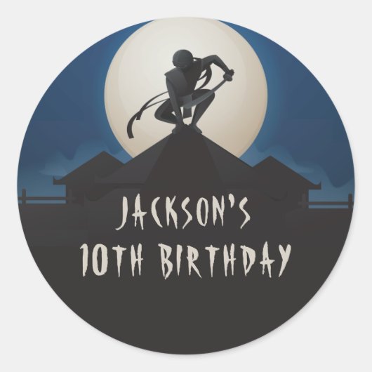 Modern Ninja Silhouette Birthday Party Ronde Sticker (Voorkant)
