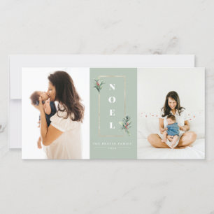 Modern NOEL Gold Winter Berry Lijst Foto Feestdagenkaart