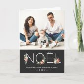 Modern NOEL Typografie Poinsettia Floral foto Feestdagen Kaart (Voorkant)