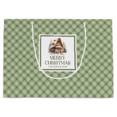 Modern Nordic Christmas Gift Bag Soft Beige Gold Groot Cadeauzakje (Voorkant)