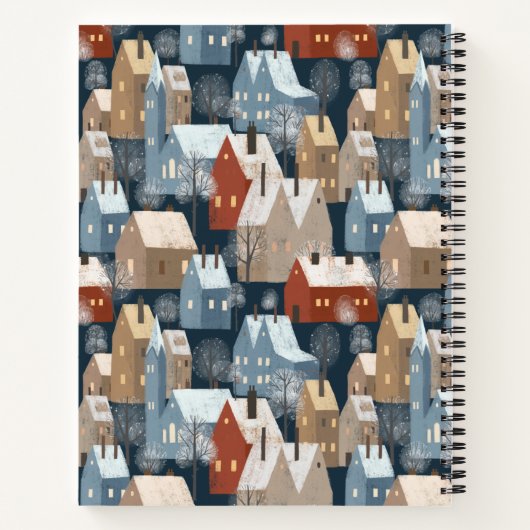 Modern Nordic Cozy Winter Town Pattern Monogram Notitieboek (Achterkant)