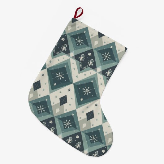 Modern Nordic Geometric Pet Stocking with Snow Grote Kerstsok (Voorkant (Hangend))
