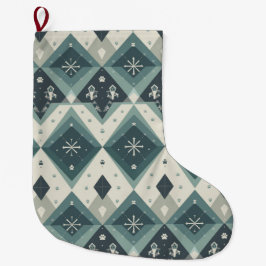 Modern Nordic Geometric Pet Stocking with Snow Grote Kerstsok