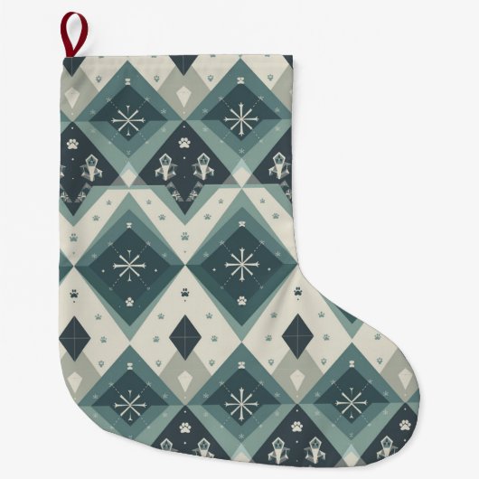 Modern Nordic Geometric Pet Stocking with Snow Grote Kerstsok (Voorkant)