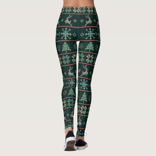 Modern Nordic Knit Pattern Fun Ugly Sweater Green Leggings (Achterkant)