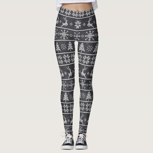 Modern Nordic Knit Ugly Sweater Chalkboard Gray Leggings (Voorkant)