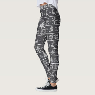 Modern Nordic Knit Ugly Sweater Chalkboard Gray Leggings