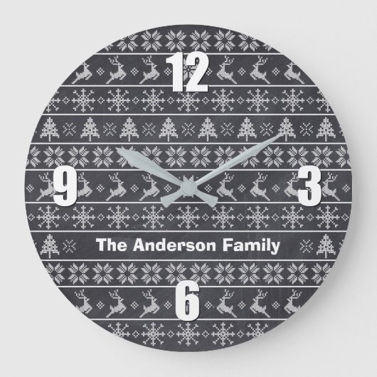 Modern Nordic Knit Ugly Sweater Chalkboard Name Grote Klok (Voorkant)