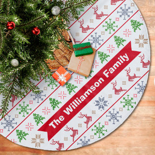 Modern Nordic Knit Ugly Sweater Green Monogram Fleece Kerstboom Rok