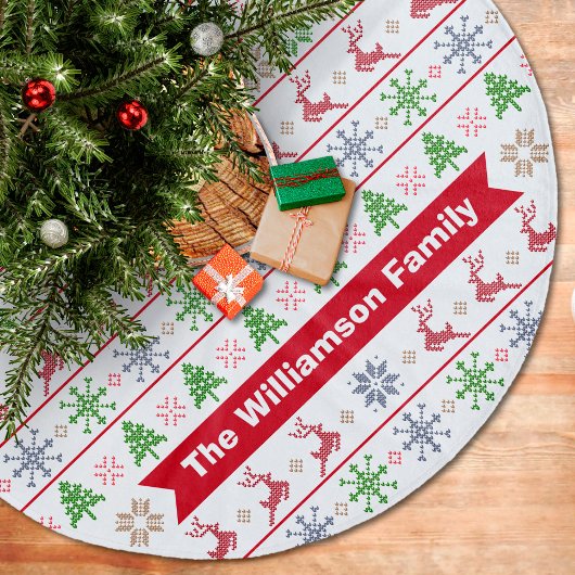 Modern Nordic Knit Ugly Sweater Green Monogram Fleece Kerstboom Rok