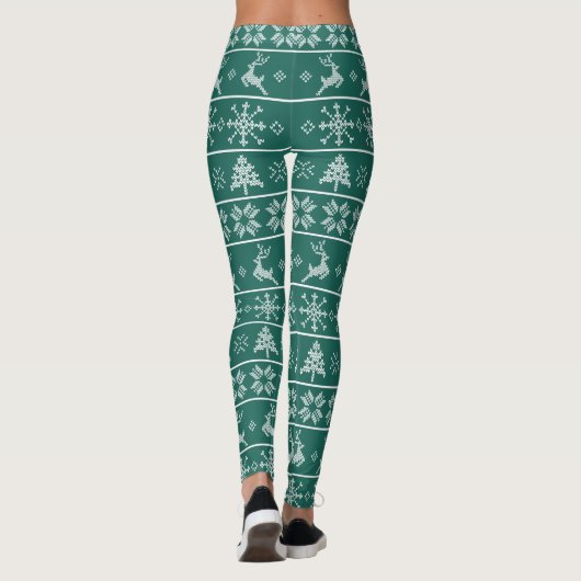 Modern Nordic Knit Ugly Sweater Green White Trendy Leggings (Achterkant)