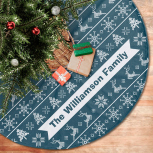 Modern Nordic Knit Ugly Sweater Navy White Name Fleece Kerstboom Rok