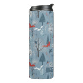Modern Nordic Snowy Forest Foxes Birds Pattern Thermosbeker (Gedraaid links)