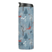 Modern Nordic Snowy Forest Foxes Birds Pattern Thermosbeker (Geroteerd rechts)