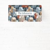 Modern Nordic Whimsical Scandi Winter Town Pattern Spandoek (Insitu)