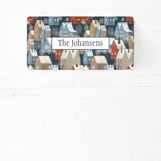 Modern Nordic Whimsical Scandi Winter Town Pattern Spandoek (Insitu)