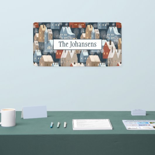 Modern Nordic Whimsical Scandi Winter Town Pattern Spandoek (Beurs)