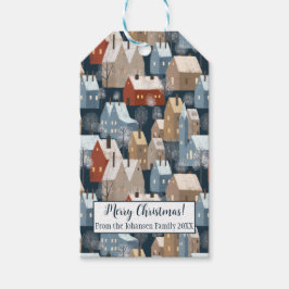 Modern Nordic Winter Town Houses Pattern Blue Red Cadeaulabel