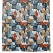 Modern Nordic Winter Town Whimsical Scandinavian Douchegordijn (Voorkant)