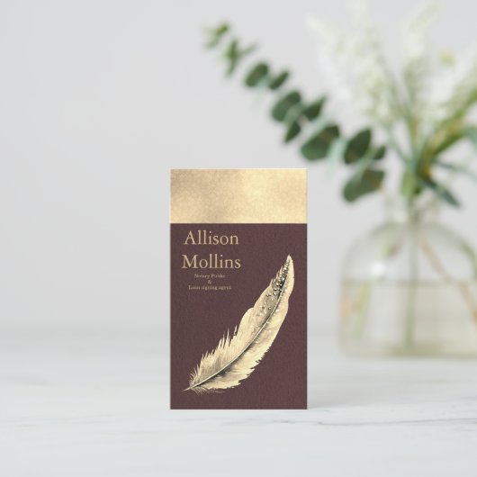 Modern Notary Loan Signing Agent Gold Quill Pen Bu Visitekaartje (Staand voorkant)