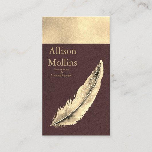 Modern Notary Loan Signing Agent Gold Quill Pen Bu Visitekaartje (Voorkant)