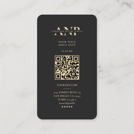 Modern Notary Signing Agent Black Script Monogram Visitekaartje (Achterkant)